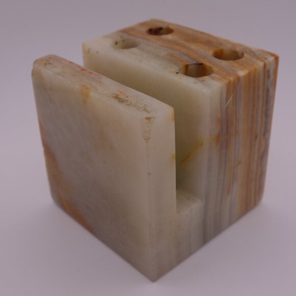 Vintage Onyx Marble Granite Stone Pen Pencil Letter Holder Desk Paperweight - Picture 1 of 13